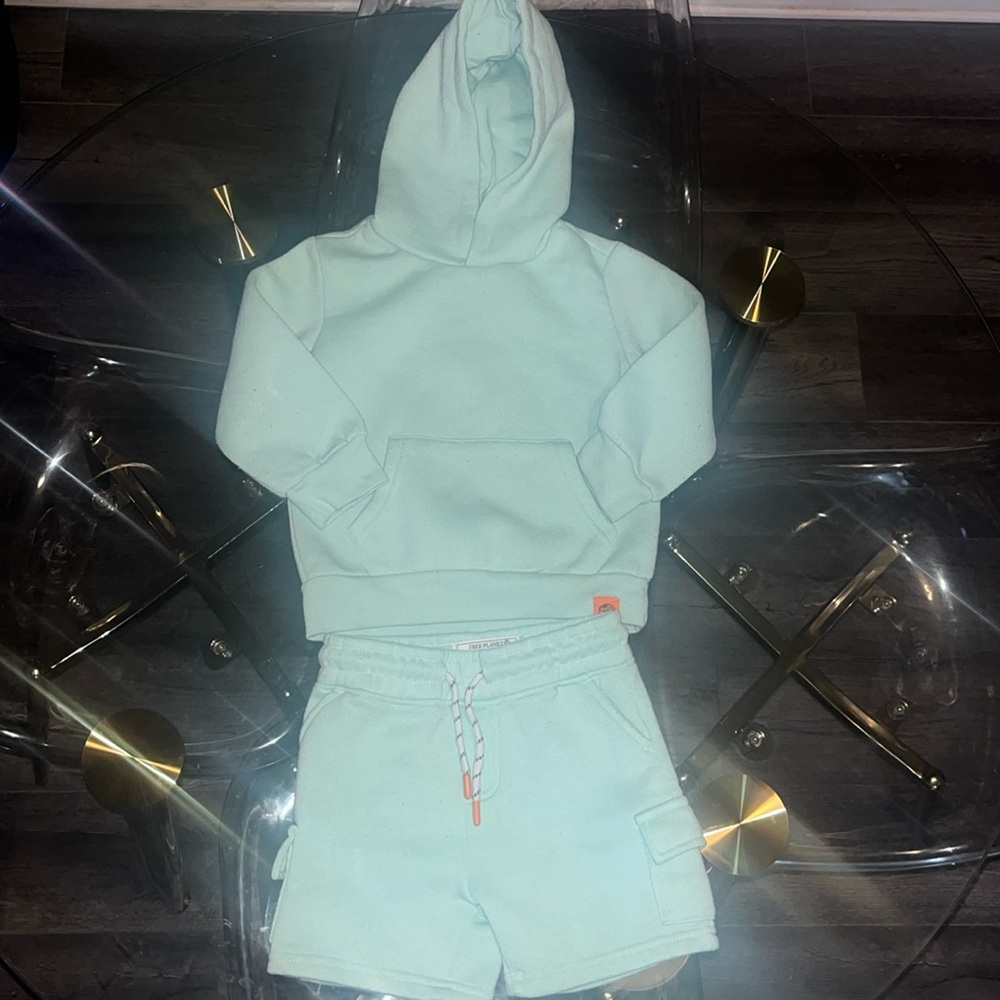 3T  Light blue hoodie shorts matching set